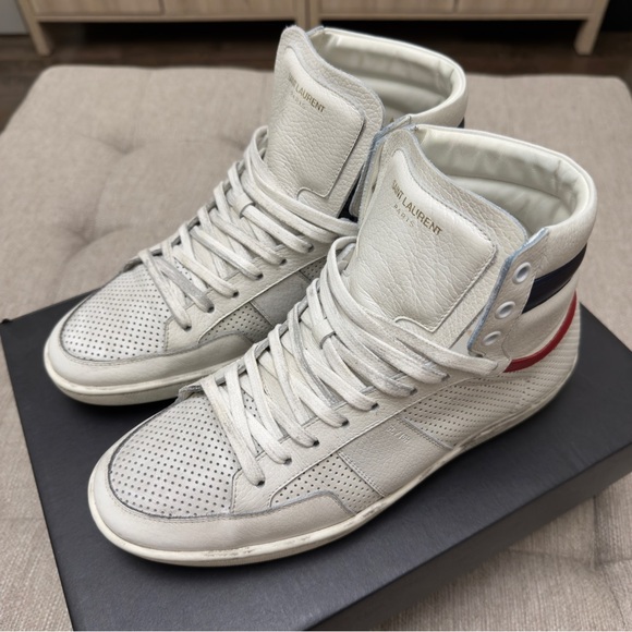 Saint Laurent Men’s SL10H Distressed High Tops with Blue & Red stripe sz 41 - Picture 4 of 14